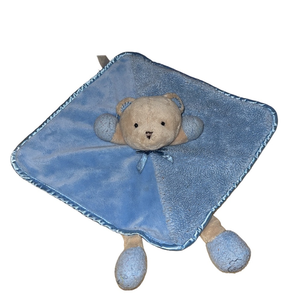 Carter's Smiley Happy Friends Bear Blue Tan Baby Security Blanket Lovey